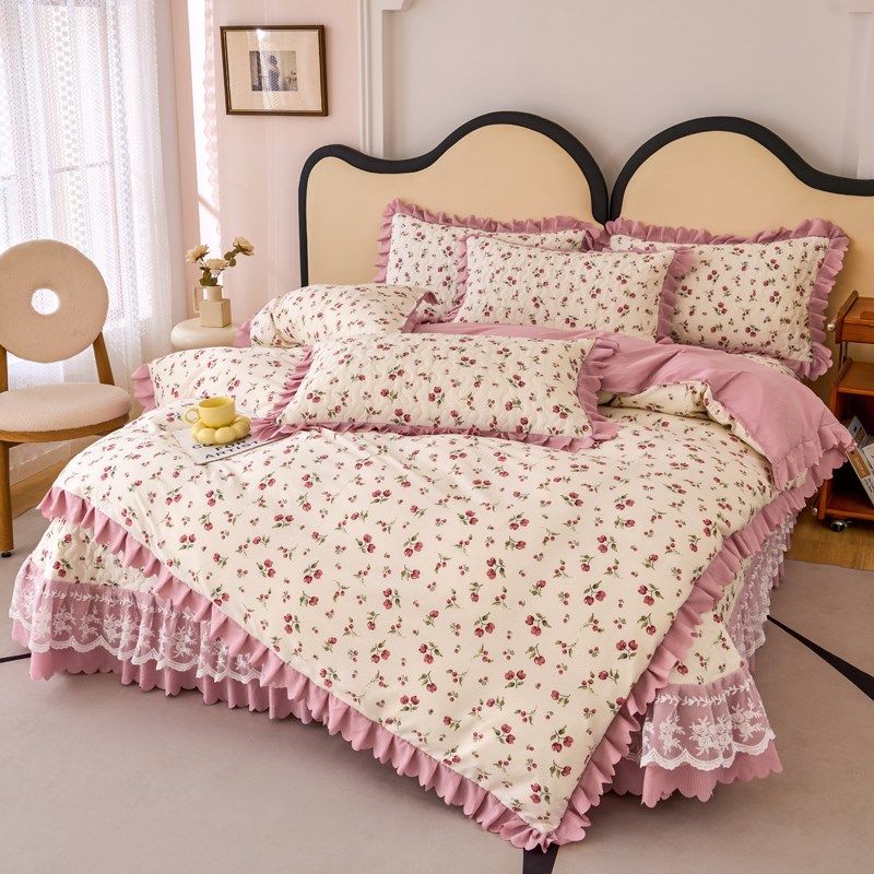 a类母婴级四季通用床盖款四件套2024新款榻榻米带裙边床单三件套,床上用品,床盖,淘宝优惠券,粉丝福利购,淘宝优惠卷