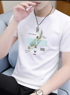 夏季新款男士短袖t恤韩版时尚字母印花纯棉打底衫百搭潮流上衣装