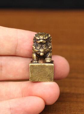 实心纯铜小狮子雄狮北京狮中式仿古玩铜器天道酬勤印章小动物摆件