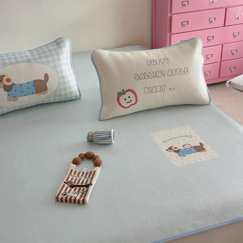 元气夏日のins卡通腊肠狗冰丝凉席三件套亲肤裸睡冰藤席空调凉席,床上用品,冰丝席,淘宝优惠券,粉丝福利购,淘宝优惠卷