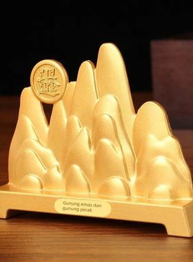 金山银山创意桌面书房笔架日进斗金桌摆工艺品摆件 金银山