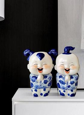景德镇陶瓷青花瓷器娃娃家居客厅摆设中式摆件工艺品结婚礼物礼品