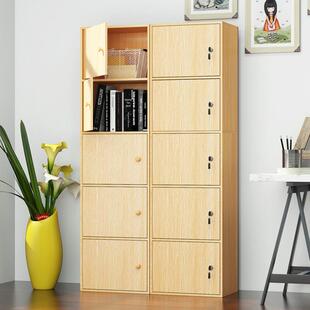 带锁收纳柜小柜子带门家用储物柜学生书柜书架简约现代置物架木柜