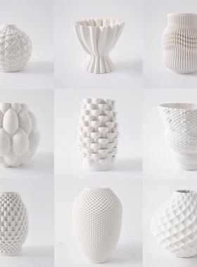 现代简约轻奢3D打印陶瓷白色花瓶摆件家居样板间酒店玄关花器装饰