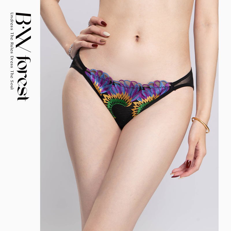 BWFOREST法式刺绣网纱蕾丝女三角