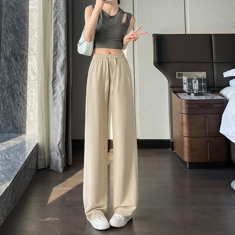 冰絲窄版闊腿褲女夏季薄款高腰顯瘦垂感小個子防曬休閑窄版直筒褲