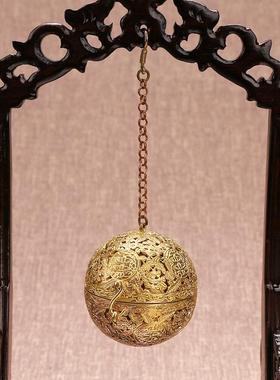 纯铜香薰球镂空家用熏香球复古铜香炉香囊球家居汽车挂件