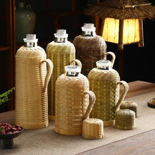 竹编热水瓶家用手工竹编传统木塞热水壶茶室办公室保温瓶玻璃内胆