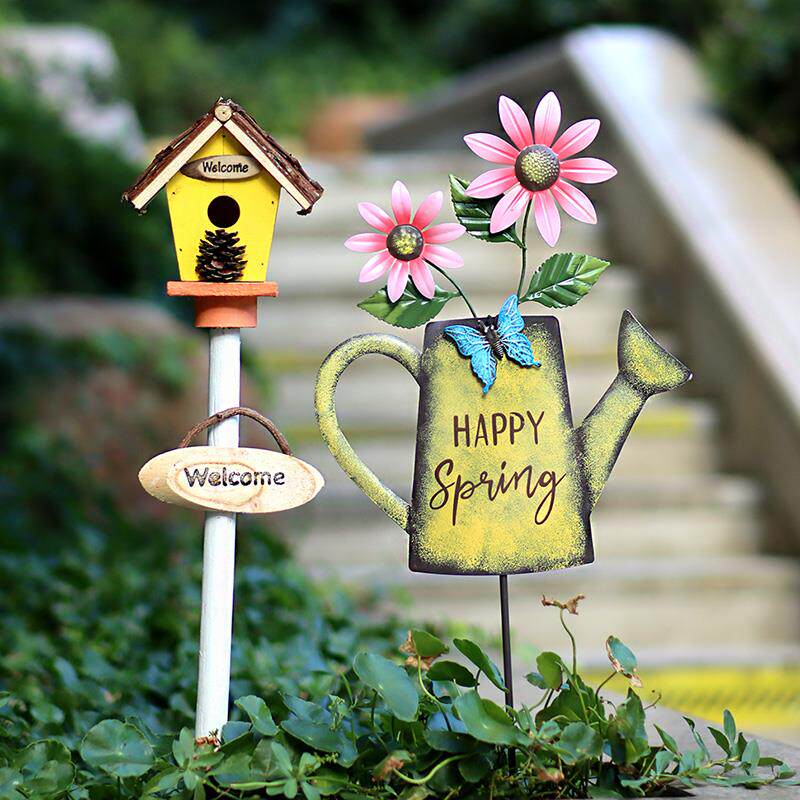 花园创意装饰户外铁艺水壶庭院阳台插件挂件布置造景草坪造景摆件