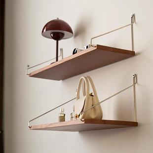 美之趣 实木挂墙板一字隔板层架不锈钢壁挂上墙置物架挂墙架