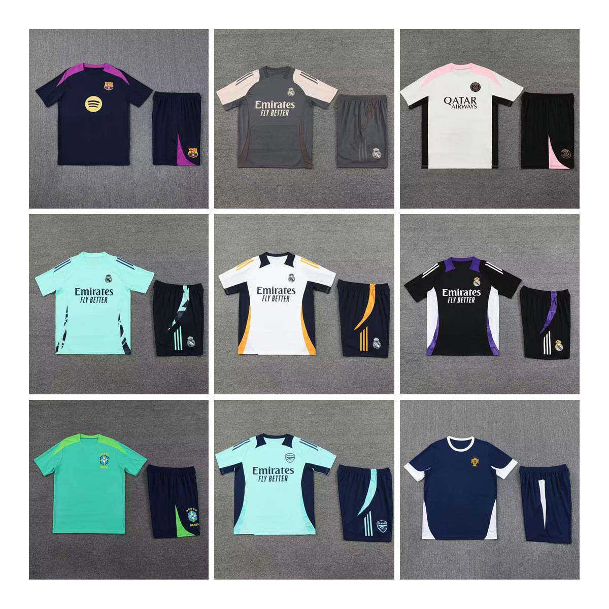 2026皇马足球训练短袖夏季速干队服圆领刺绣足球训练服套装比赛