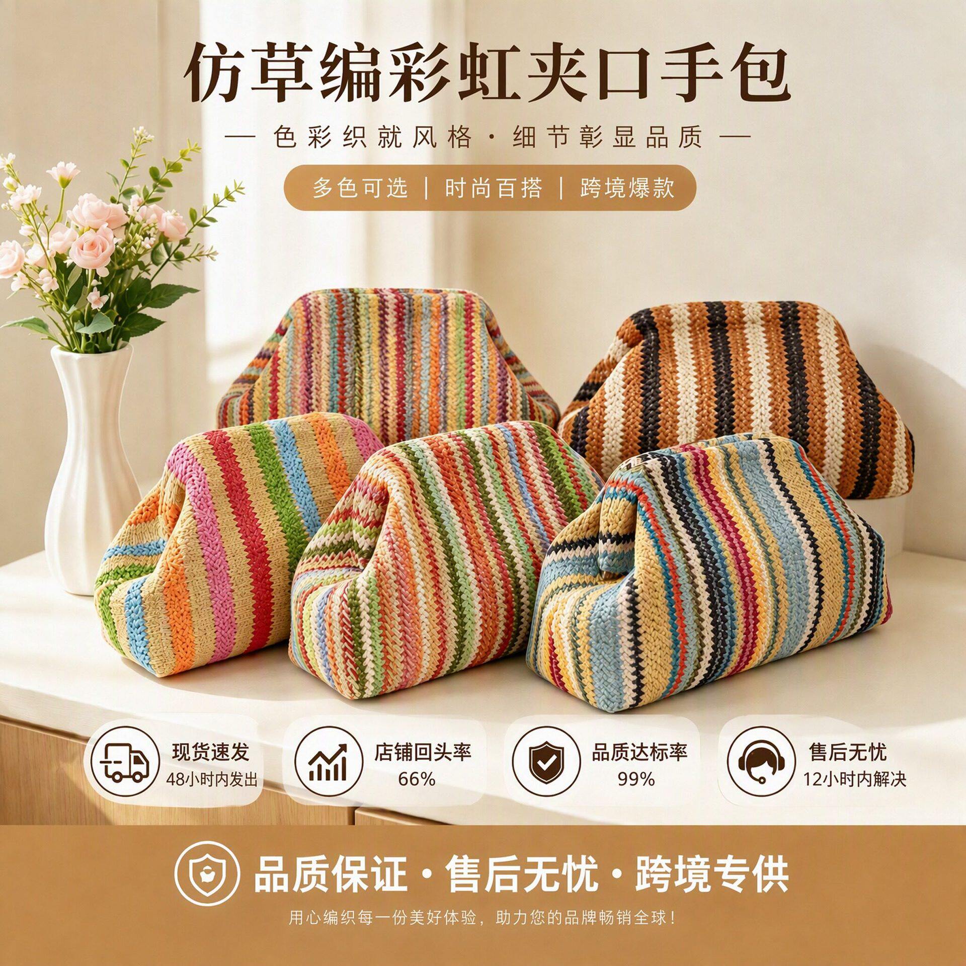 仿草编包彩虹竖条纹编织2