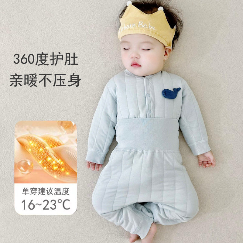 秋冬宝宝保暖高腰护肚套装男女