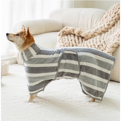 宠物条纹浴袍超大号中大型犬狗狗