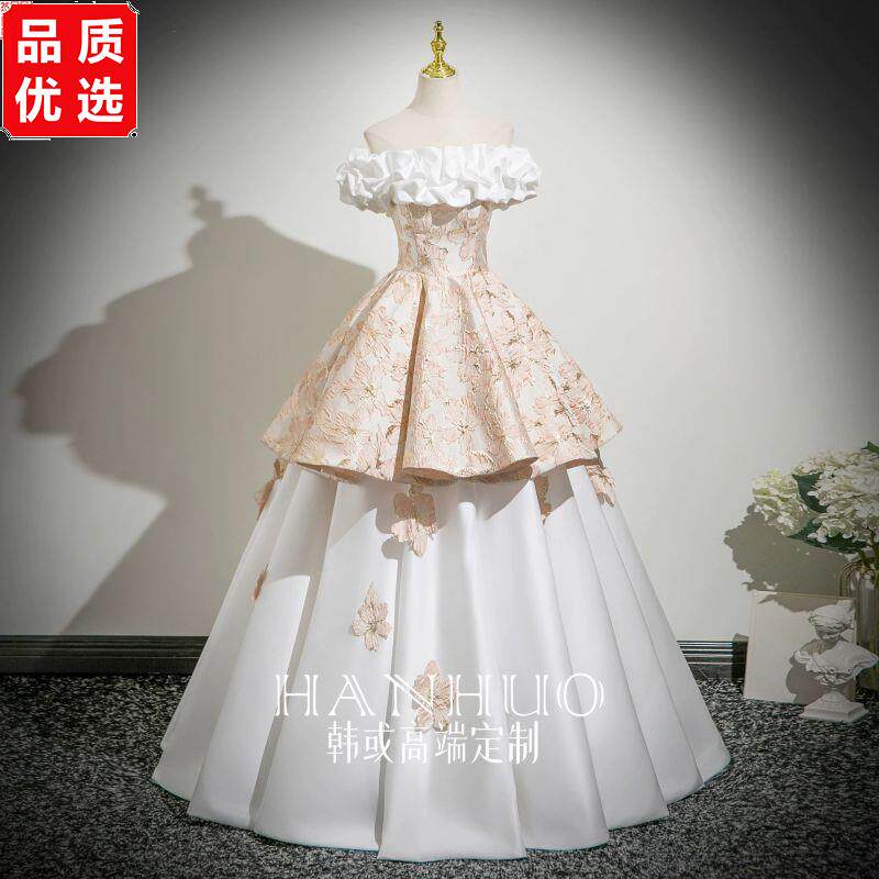 一字肩法式礼服高端轻奢