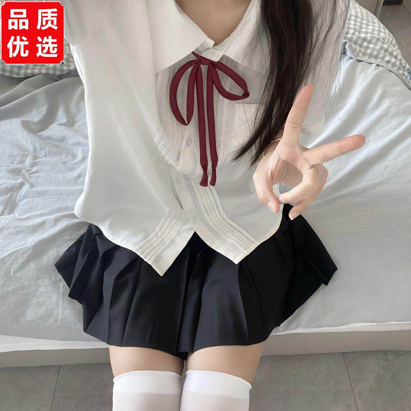 学院风毕业班服风琴褶JK制服衬衫女夏原创基础款白色短袖衬衣套装