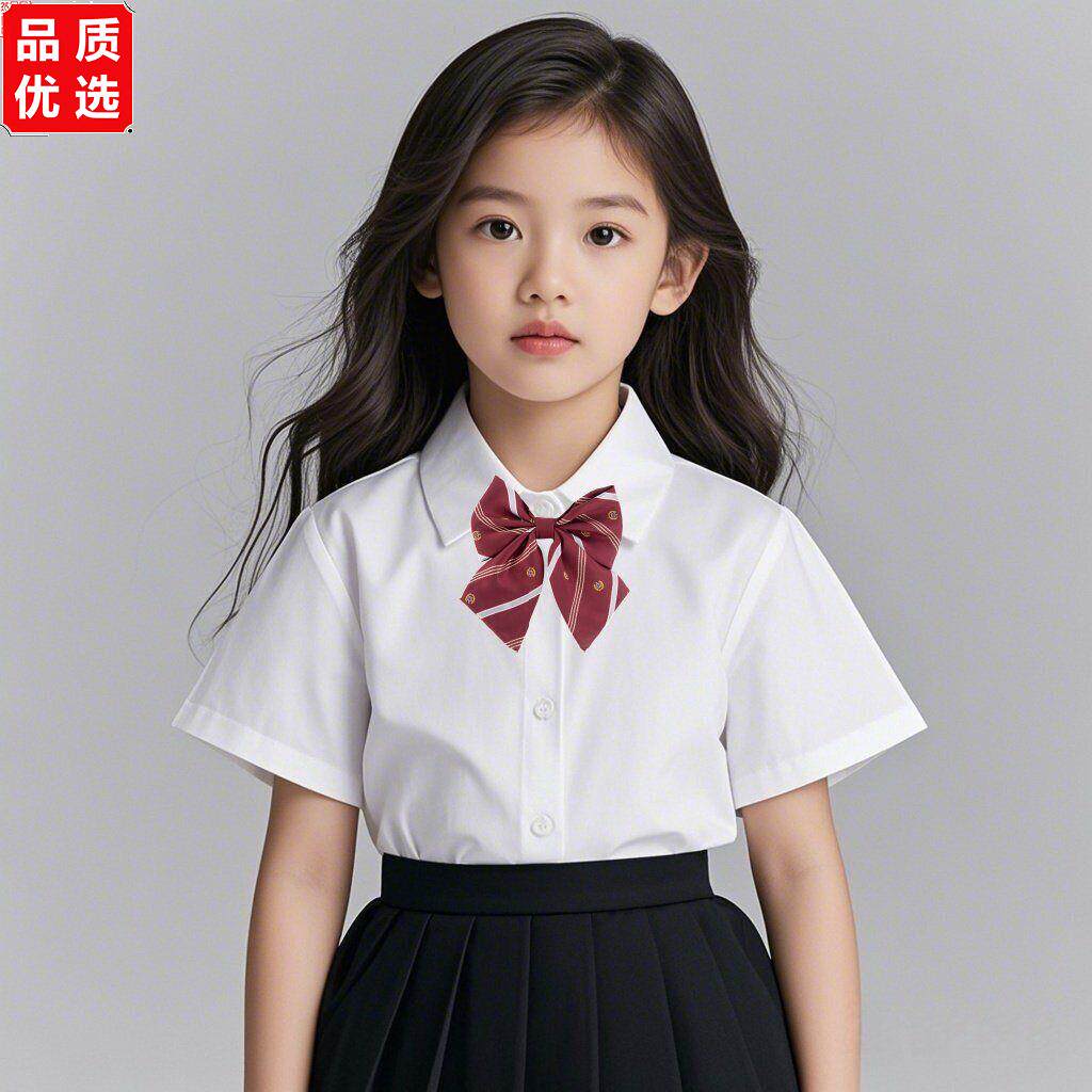 儿童白衬衫男童短袖小学