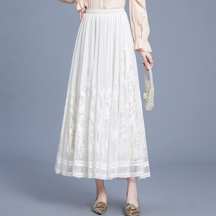 两面穿蕾丝网纱半身裙女春夏2026新款 高腰显瘦a字裙子大摆百0317r