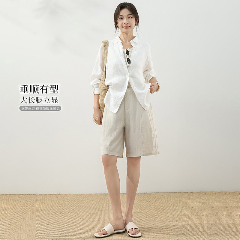 老钱风天丝亚麻短裤女夏季新款