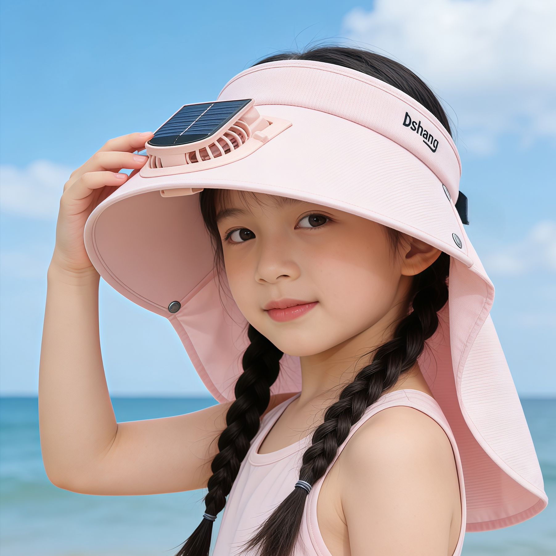 儿童太阳能风扇帽夏季男女童防晒