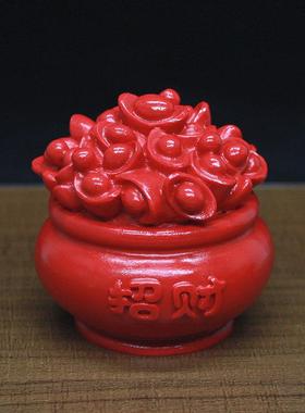 朱砂家居风水招财摆件聚宝盆香炉文武财神供奉摆设红色辰砂吉祥物