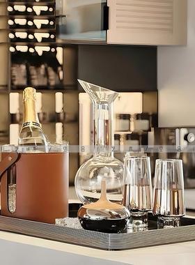 空合 现代轻奢玻璃几何酒具托盘组合 样板间售楼处酒店客厅摆件