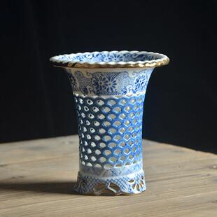 青花瓷镂空花盆风兰盆富贵兰万年青透气陶瓷盆附生兰花盆洋兰风兰