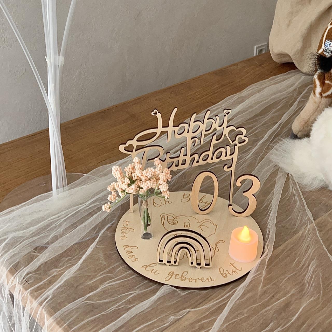 ins新生儿月份宝宝成长记录里程碑卡通主题木质生日装饰拍照道具