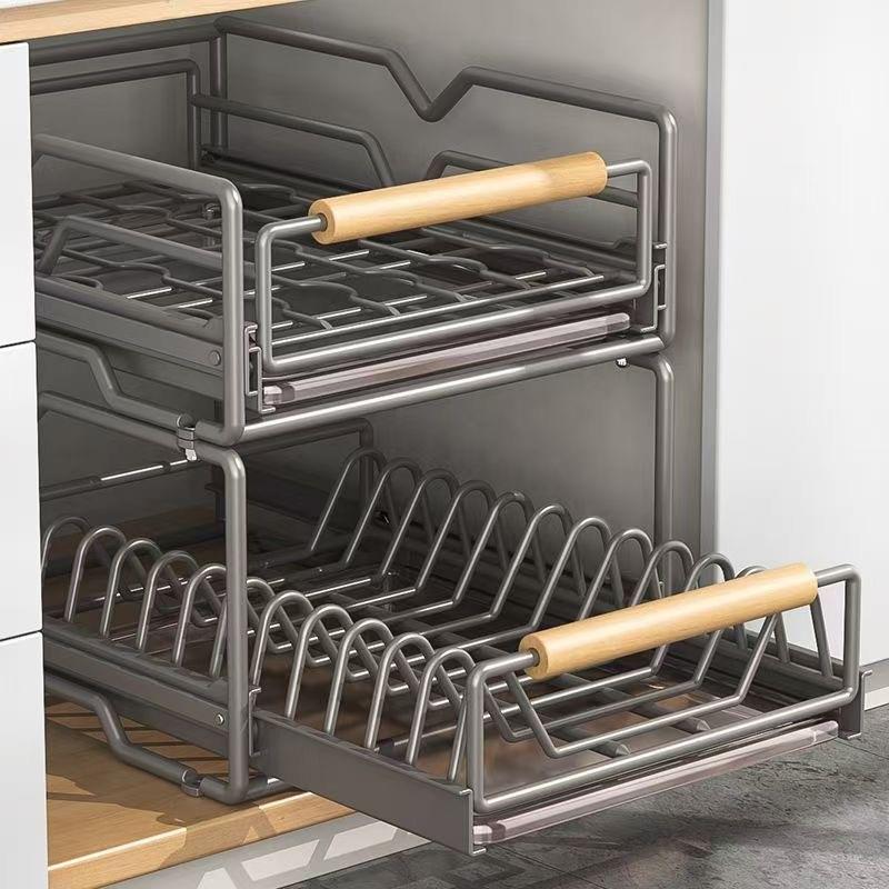 厨房碗碟收纳架橱柜内置物架抽屉式拉篮抽拉碗篮沥水碗架碗盘碗柜