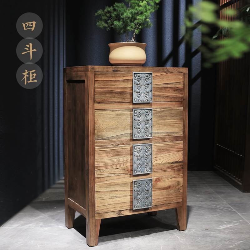 实木复古三四五斗柜抽屉收纳装饰边柜简约艺术中式过道做旧储物柜