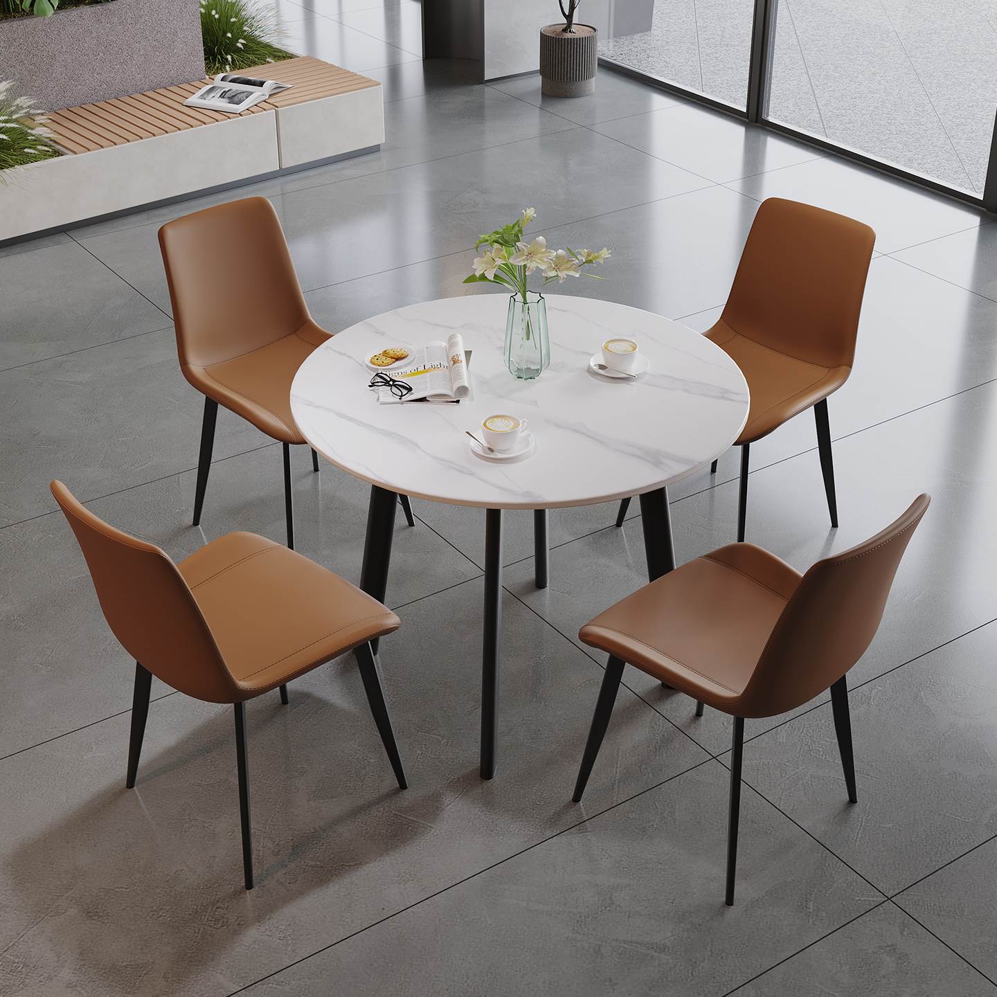 商务休闲 接待桌椅商用谈判岩板小圆桌样品屋展示中心办公会客洽