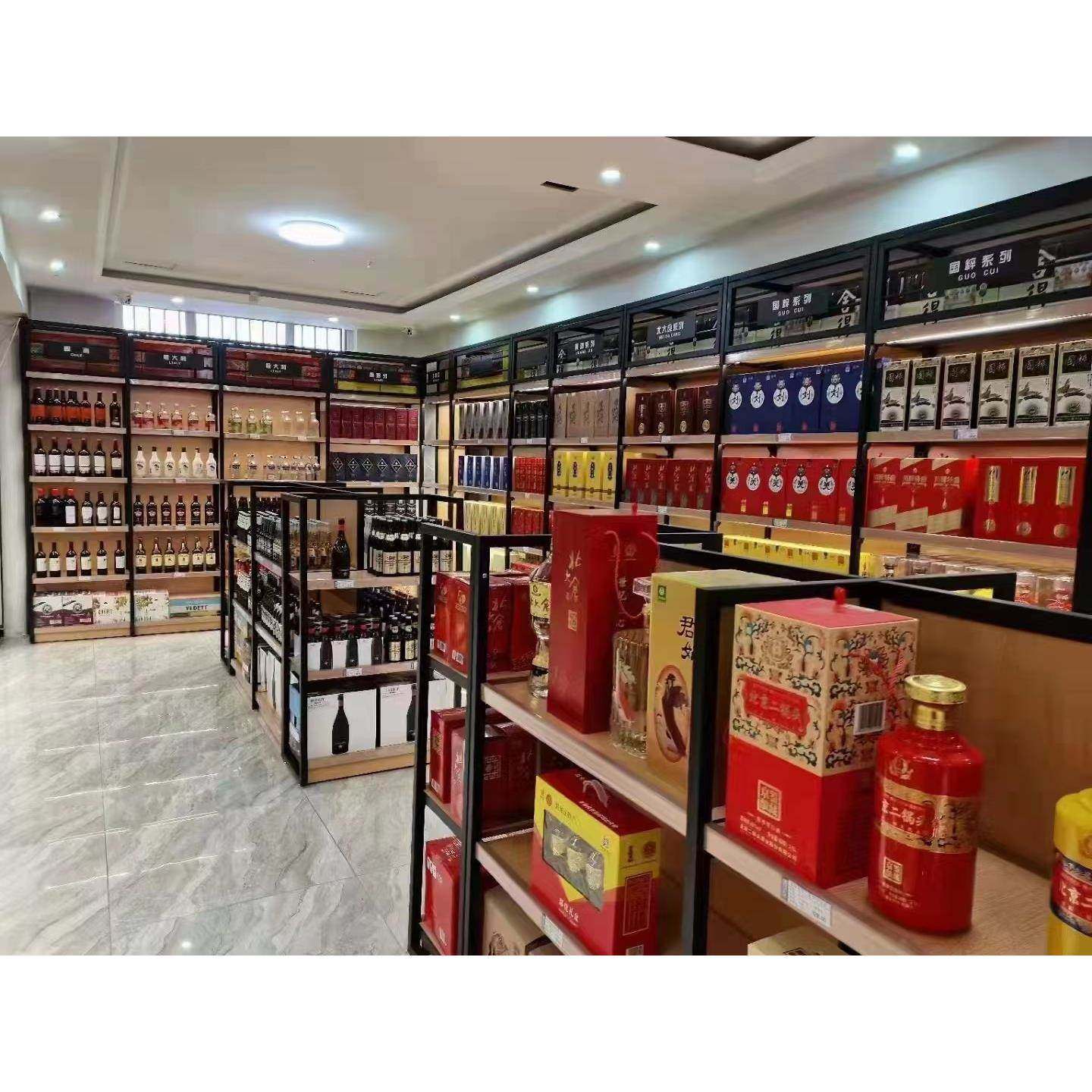 烟酒店酒柜货架钢木超市红酒白酒中岛酒类1919展示柜单面双面商用