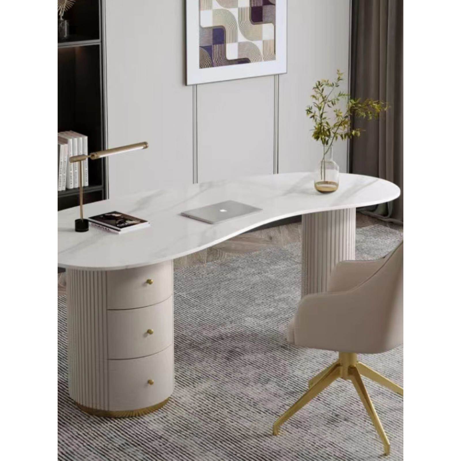 网红轻奢石板桌简约现代医学美容咨询接待桌美容院洽谈办公桌诊所