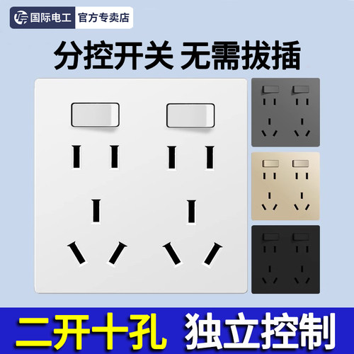 国际电工86型二开十孔插座面板