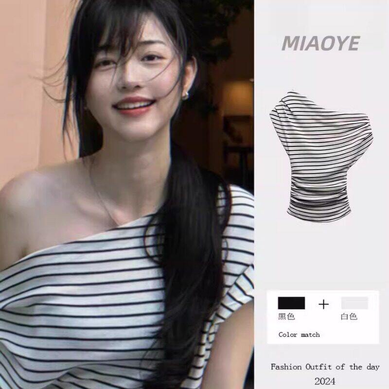 设计感斜肩短袖T恤女2026夏季