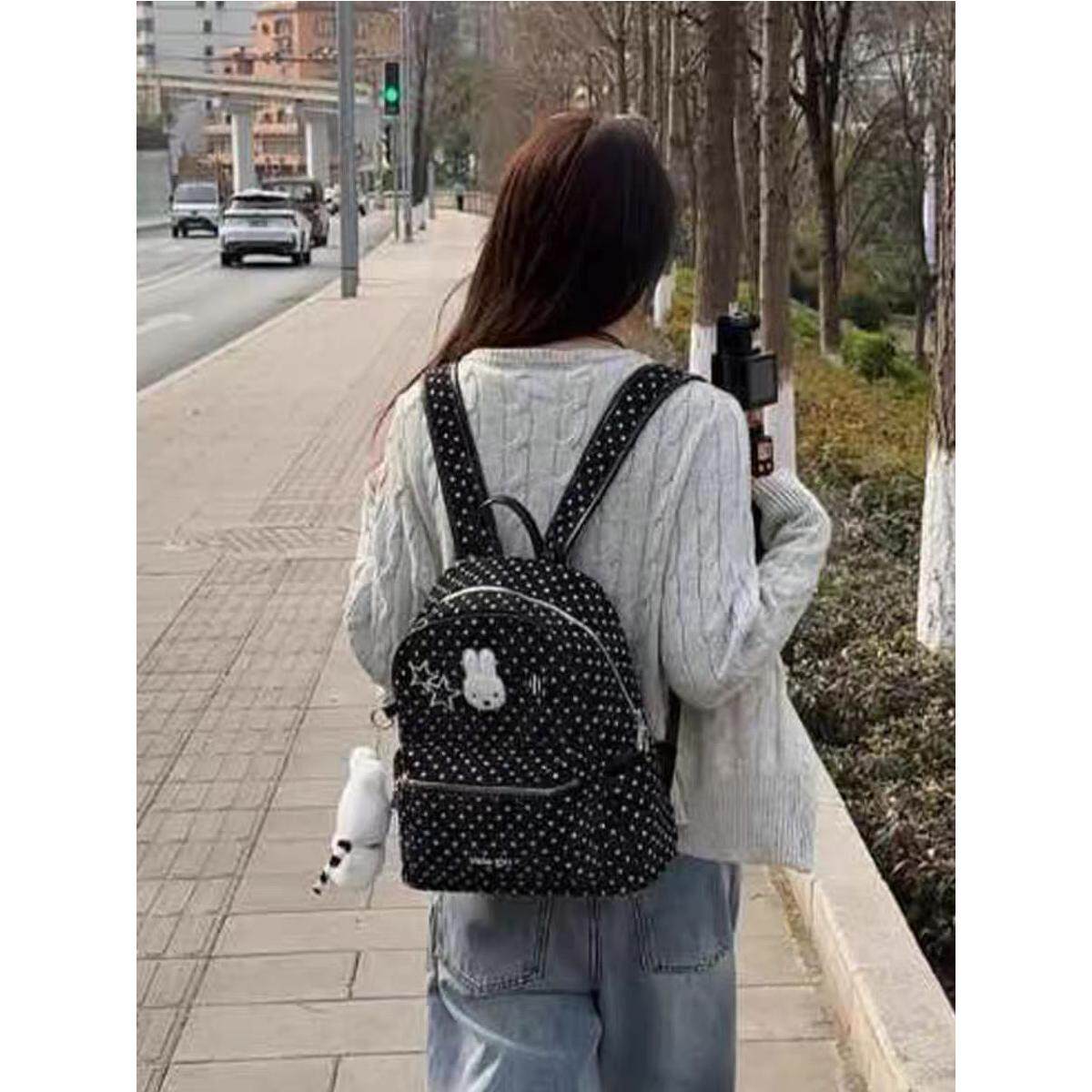 小众波点米菲双肩包女2026新款旅行轻便高级感通勤背包大容量书包