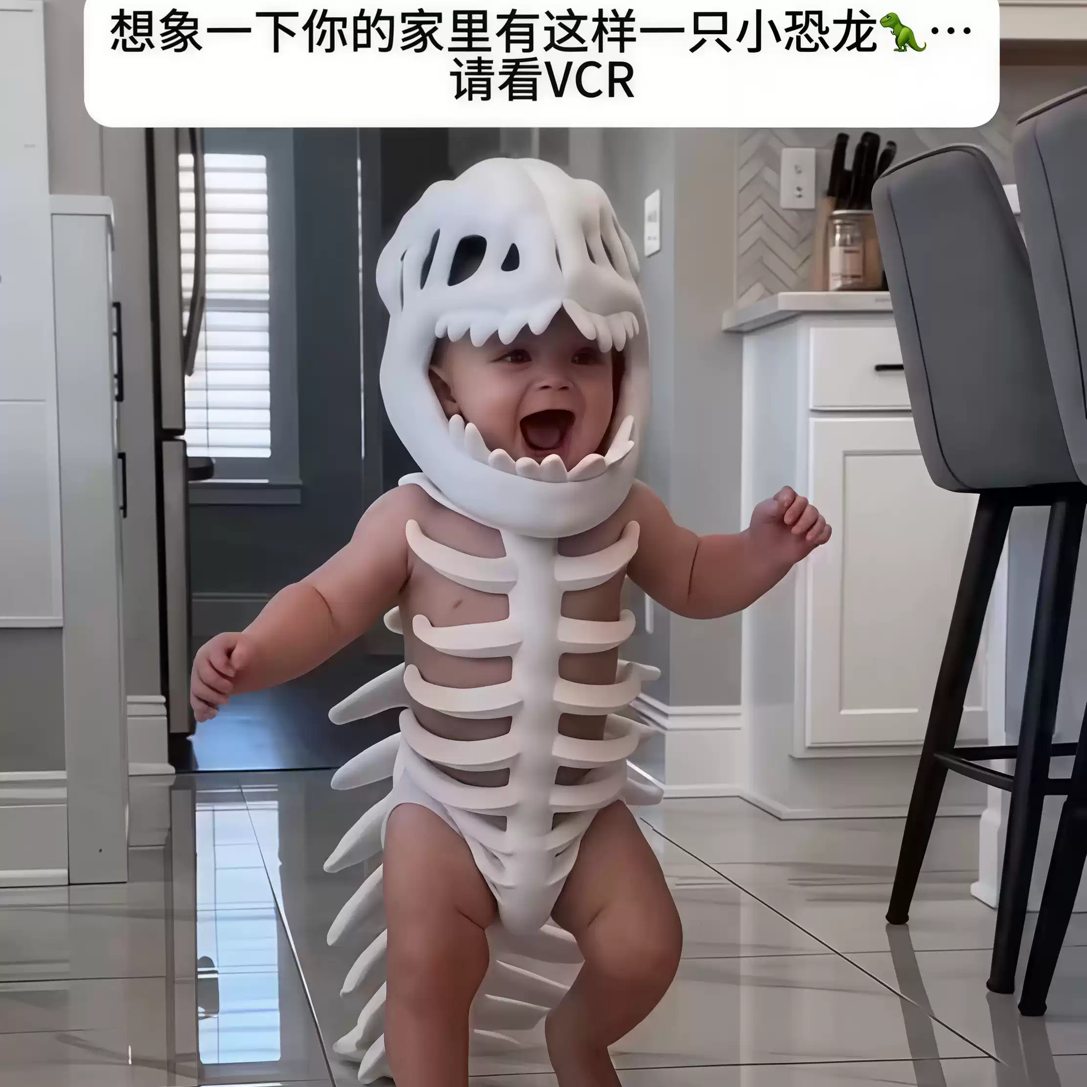 恐龙骨架头套儿童毛绒玩具帽｜
