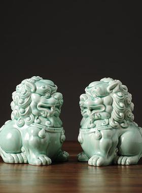 镇宅招财客厅电视柜狮子摆件一对新中式家居装饰品玄关吉祥工艺品