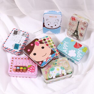 现货卡通长方形马口铁盒创意名信片包装饰品收纳金属包装糖果防水
