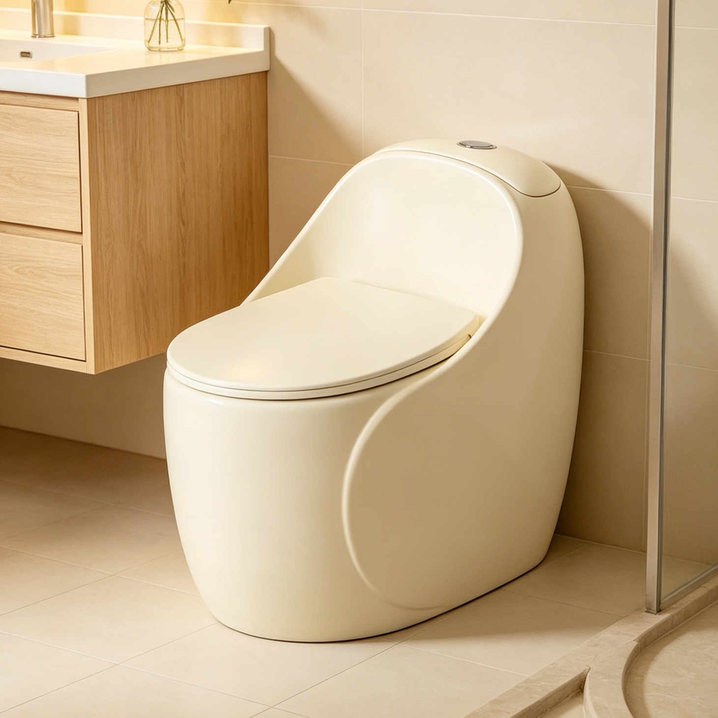 新款创意鸡蛋型马桶彩色家用陶瓷大口径虹吸式奶油风墙排坐便器