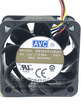 原装AVC DBTA0420B2H 4020 12V 0.38A 4cm 四线pwm大风量双滚风扇