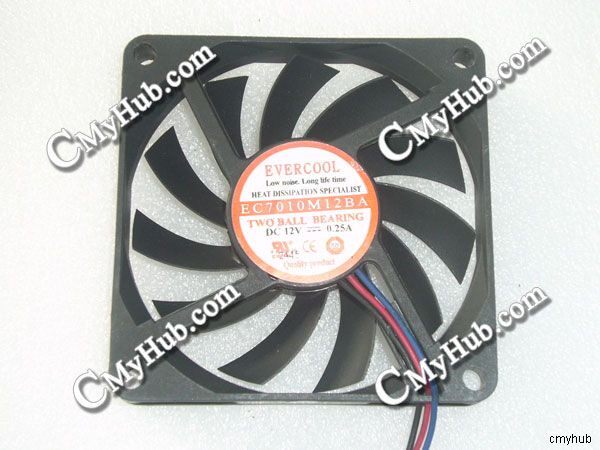 EC7010M12BA DC12V 0.25A 70*70*10 3线原装捷冷EVERCOOL散热风扇