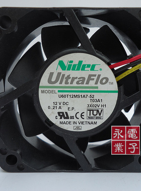 NIDEC 6cm 6025 12v 0.21A /控机箱风扇 U60T12MS1A7-52 T03A1