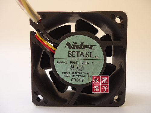 Nidec 6025 12V 0.25A 6CM 三线 变频器/机箱风扇 D06T-12PS2 A
