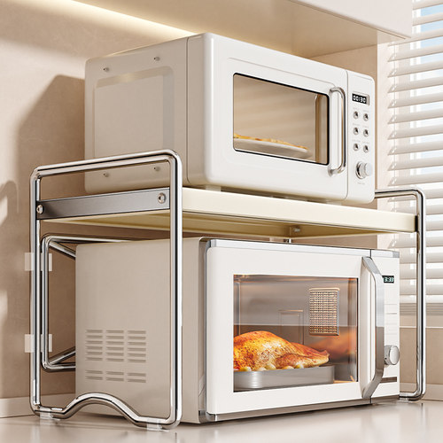 不锈钢厨房微波炉置物架台面放电电子锅锅一体收纳支架多功能烤箱