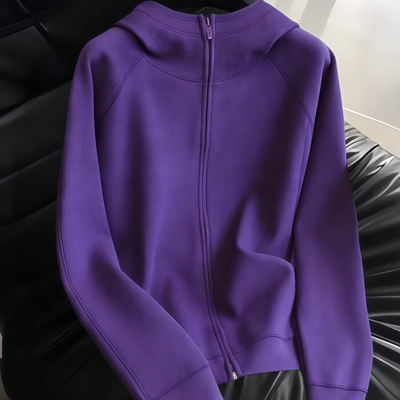 Fjwldy秋款慵懒松弛感卫衣新款紫色休闲大码连帽拉链长袖卫衣外套