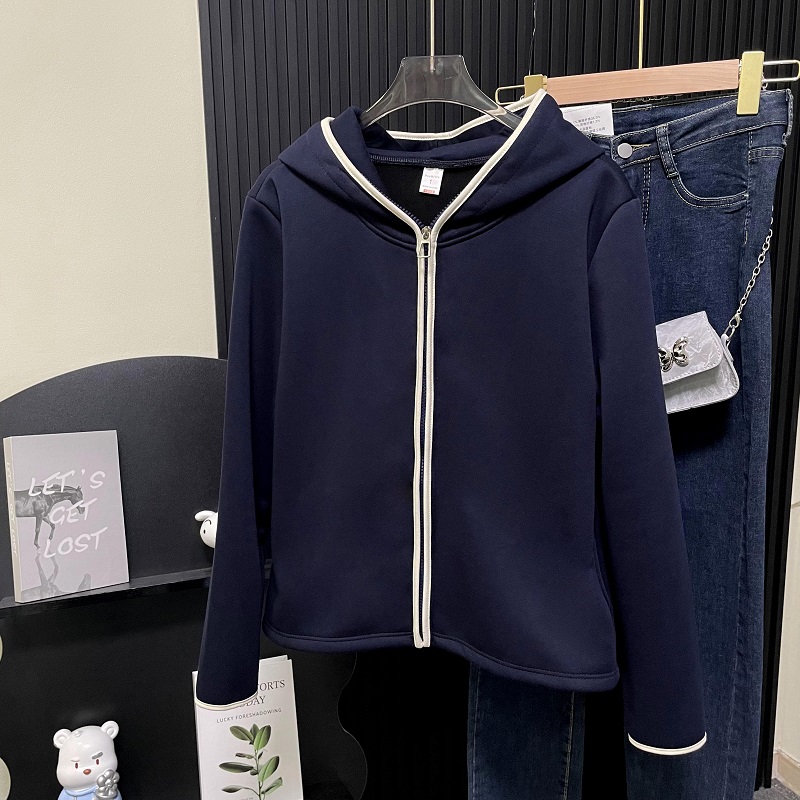 Fjwldy大码修身新款流行漂亮连帽卫衣春季设计感小众减龄休闲上衣