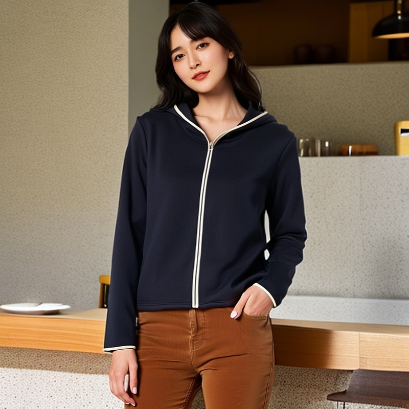 Fjwldy撞色连帽卫衣外套秋冬新款大码显瘦休闲百搭拉链开衫上衣