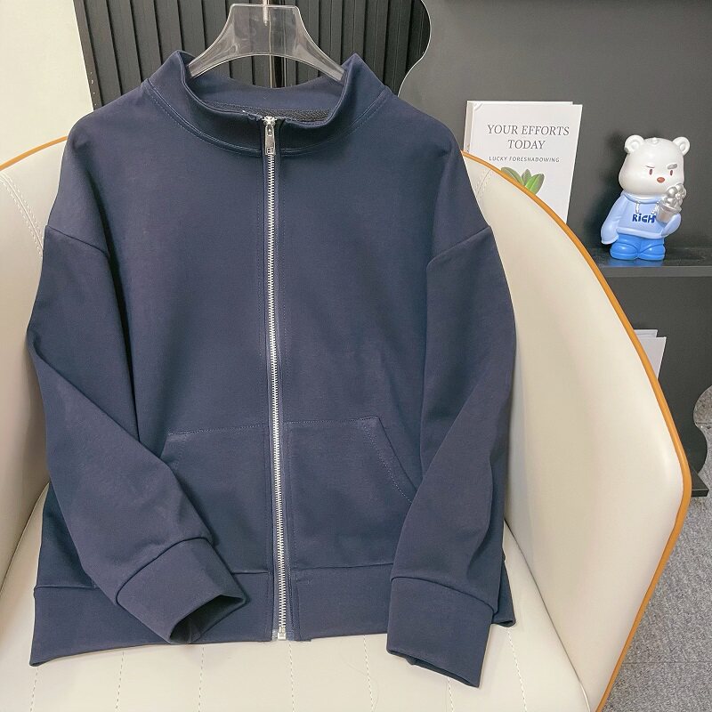 Fjwldy立领拉链开衫卫衣女春秋新款设计感小众宽松大码韩系外套