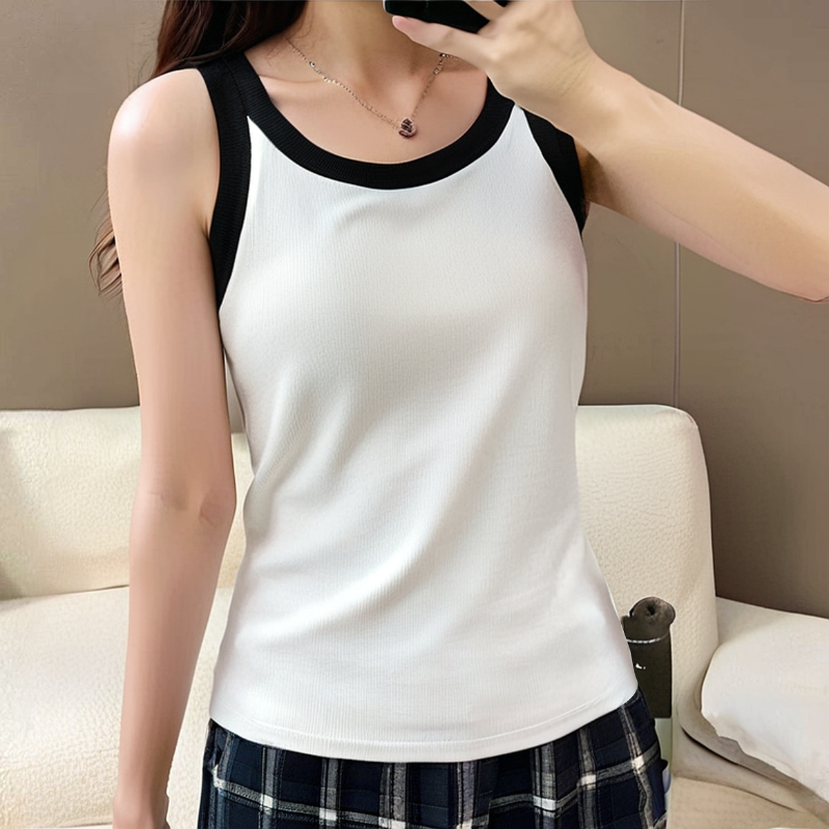 Fjwldy吊带运动背心女夏西服外穿大码修身新款内搭撞色无袖上衣